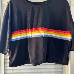 Spiritual Gangster Black Crop Top with Rainbow Stripe
